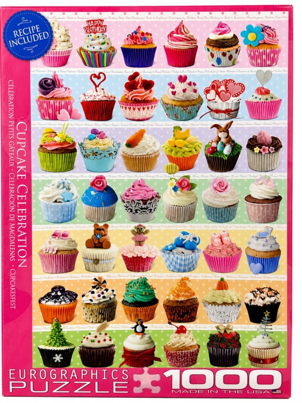 Eurographics Cupcake Celebration 1000 Pc Jigsaw Puzzle Sealed Bags w Recipe VG